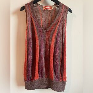 Vintage linen silk blend striped knit tank top by Crochetta size S v-neck